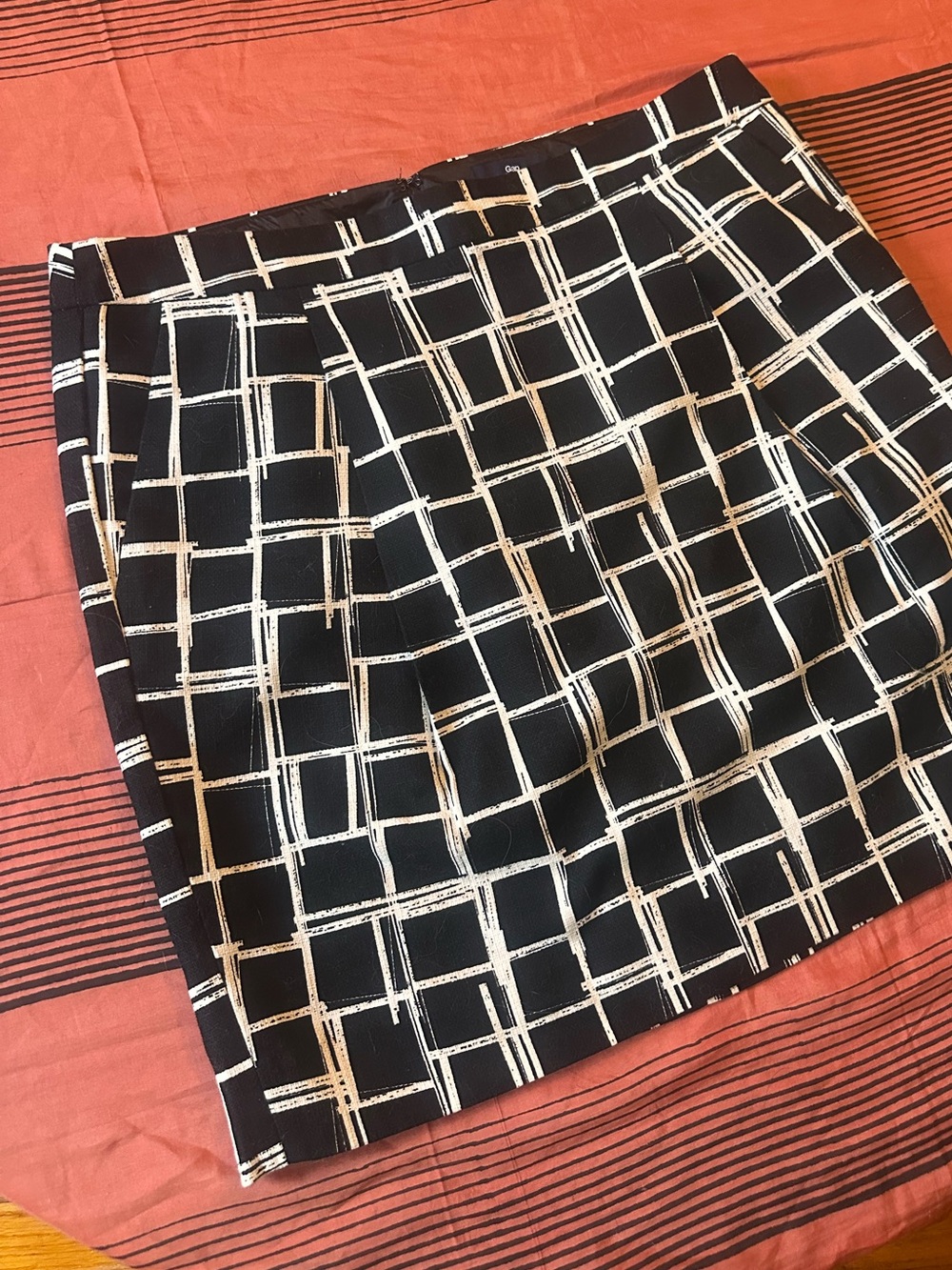 GAP Black Mini Skirt with White Grid Pattern